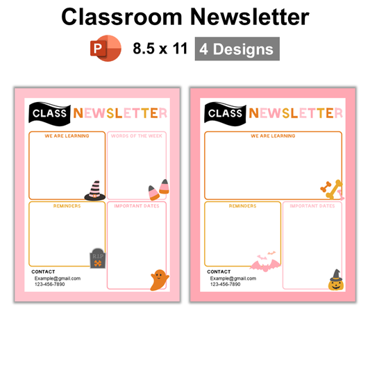 Classroom Newsletter - Pink Halloween | Editable