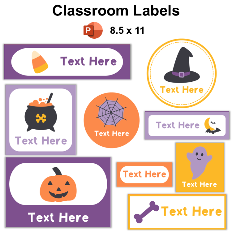 Classroom Labels - Purple Halloween | Editable