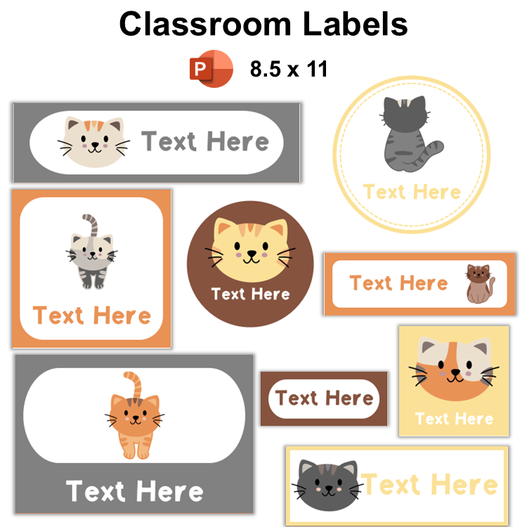 Cat Labels Paper Classroom Labels - Little Cat | Editable – kjunstudio