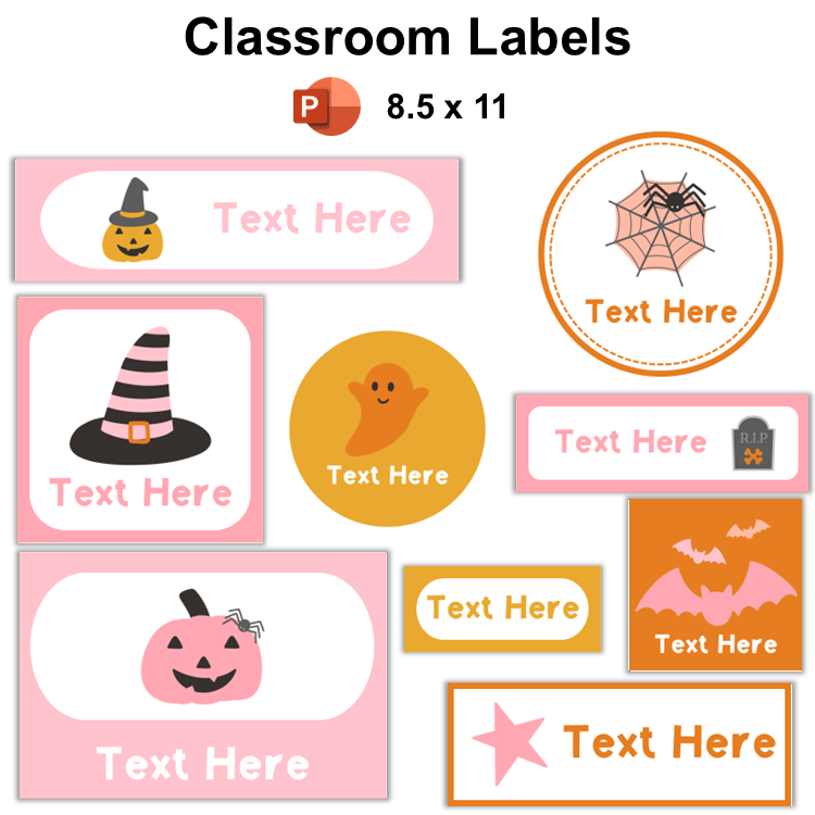 Classroom Labels - Pink Halloween | Editable