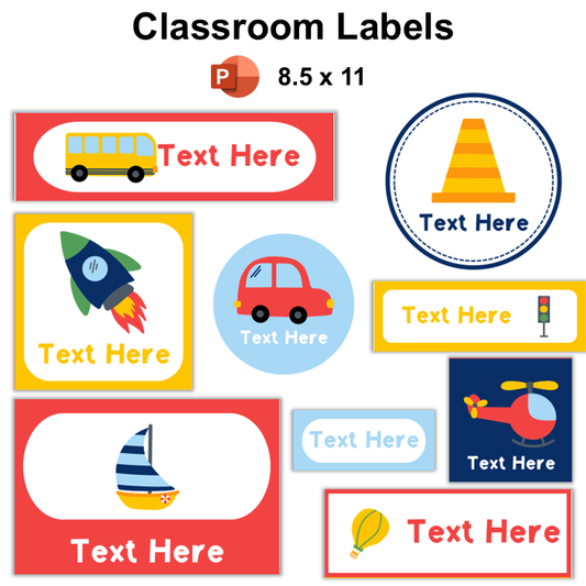 Classroom Labels - Cute Transportation | Editable