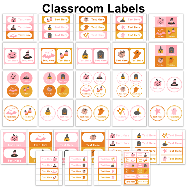 Classroom Labels - Pink Halloween | Editable