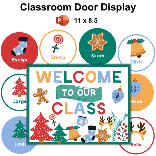 Classroom Door Display - Bright Christmas | Editable