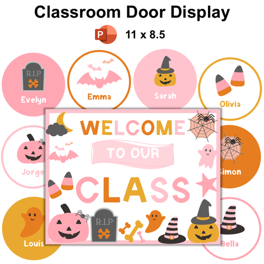 Classroom Door Display - Pink Halloween | Editable