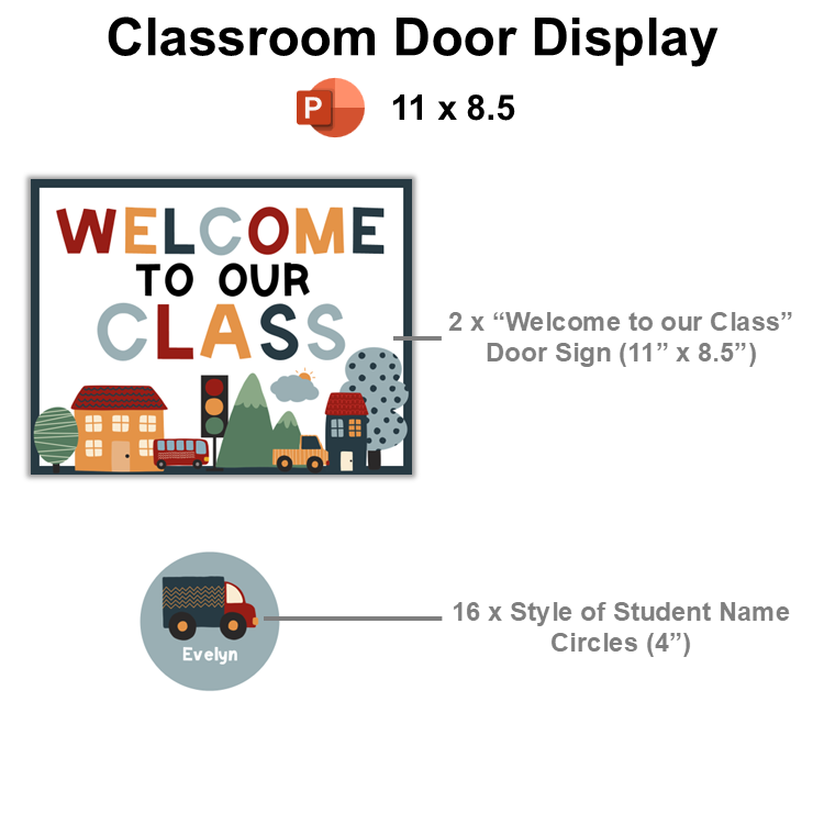 Classroom Door Display - Little Town | Editable