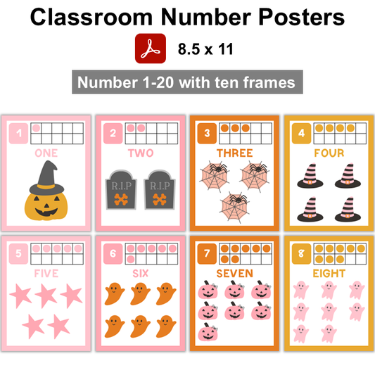 Classroom Number Posters - Pink Halloween