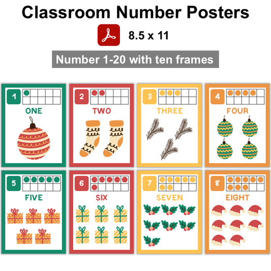 Classroom Number Posters - Cute Christmas