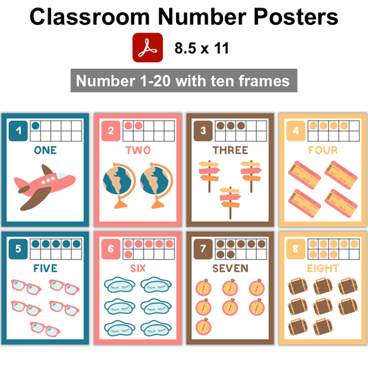 Classroom Number Posters - Travel the World