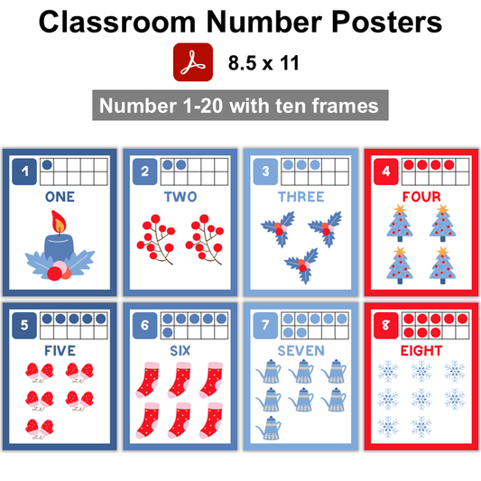 Classroom Number Posters - Blue Winter
