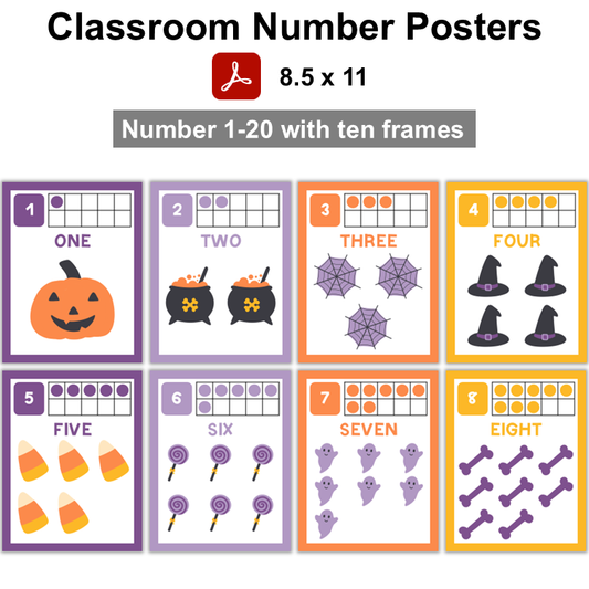 Classroom Number Posters - Purple Halloween