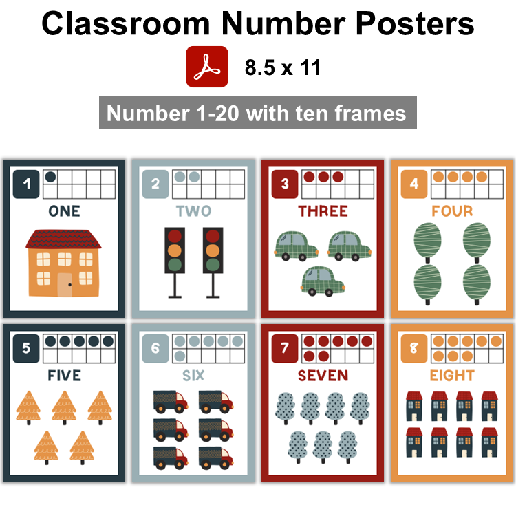 Classroom Number Posters - Little Town