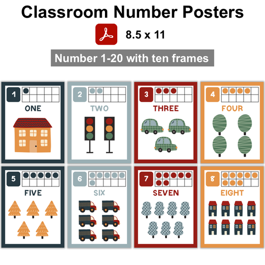 Classroom Number Posters - Little Town