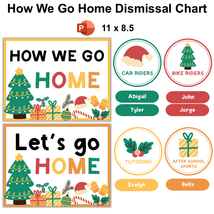 How We Go Home Dismissal Chart - Cute Christmas | Editable