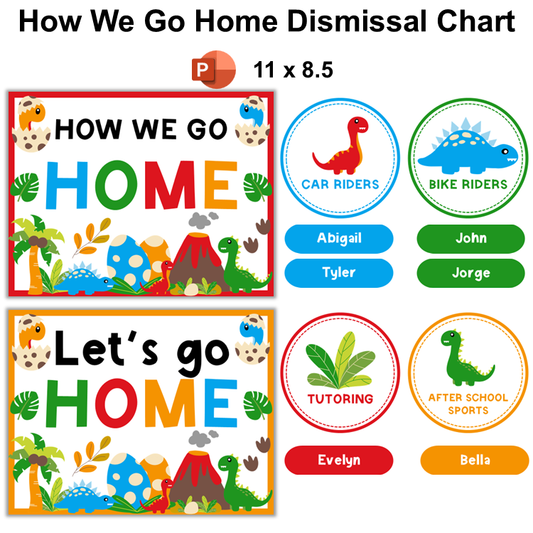 How We Go Home Dismissal Chart - Cute Dinosaur | Editable