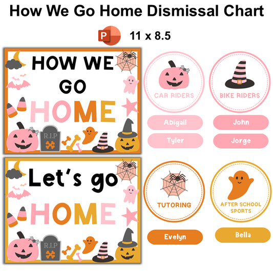 How We Go Home Dismissal Chart - Pink Halloween | Editable