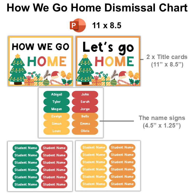 How We Go Home Dismissal Chart - Cute Christmas | Editable