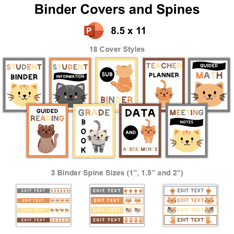 Binder Covers and Spines - Little Cat | Editable