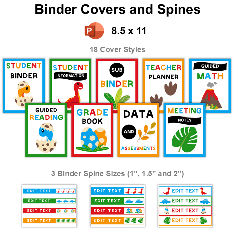Binder Covers and Spines - Cute Dinosaur | Editable