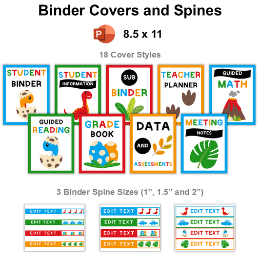 Binder Covers and Spines - Cute Dinosaur | Editable