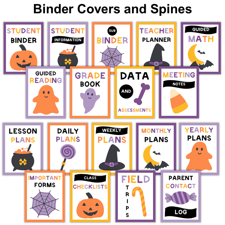 Binder Covers and Spines - Purple Halloween | Editable