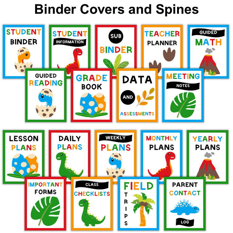 Binder Covers and Spines - Cute Dinosaur | Editable