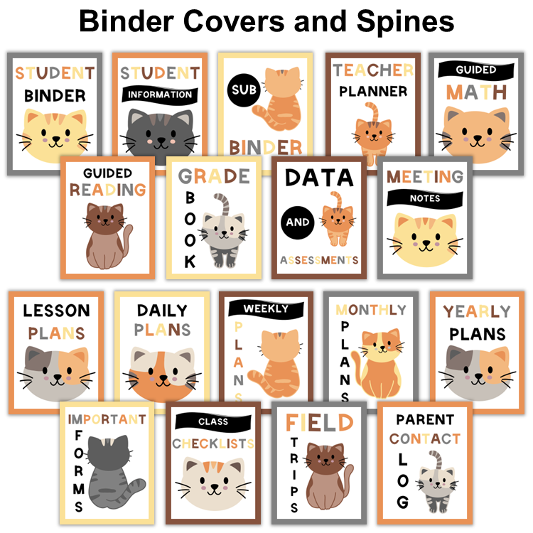 Binder Covers and Spines - Little Cat | Editable