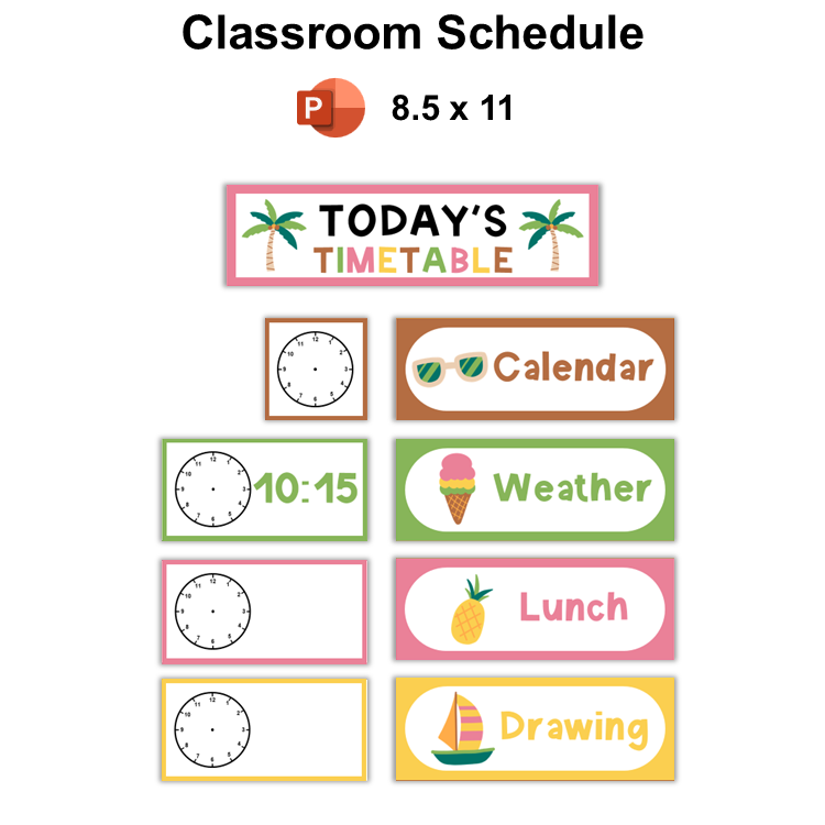 Classroom Schedule - Hello Summer | Editable