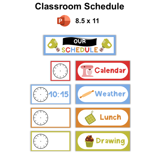 Classroom Schedule - Colorful Baking | Editable