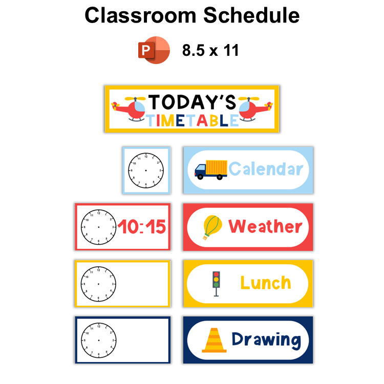 Classroom Schedule - Cute Transportation | Editable