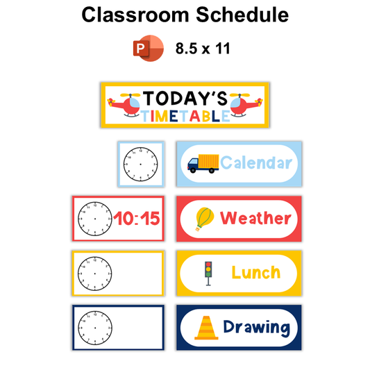 Classroom Schedule - Cute Transportation | Editable