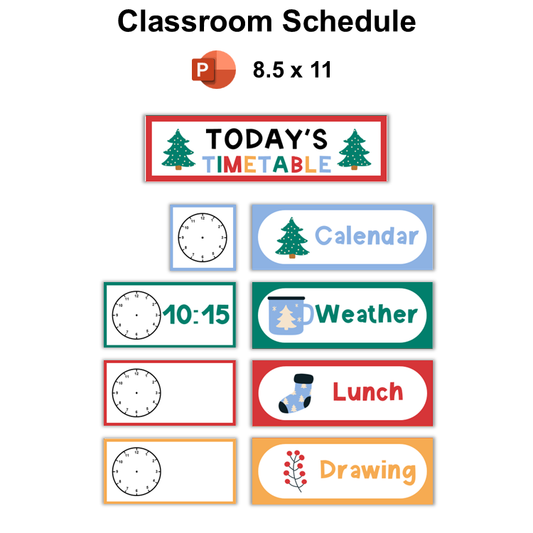Classroom Schedule - Bright Christmas | Editable