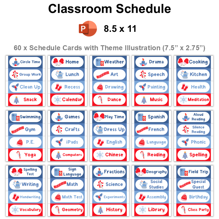 Classroom Schedule - Blue Winter | Editable