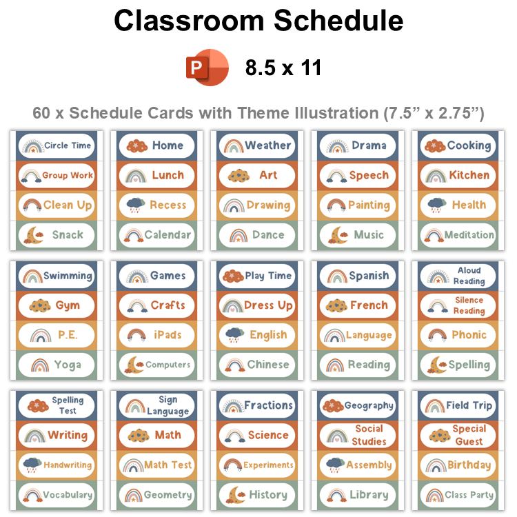 Classroom Schedule - Neutral Rainbow | Editable