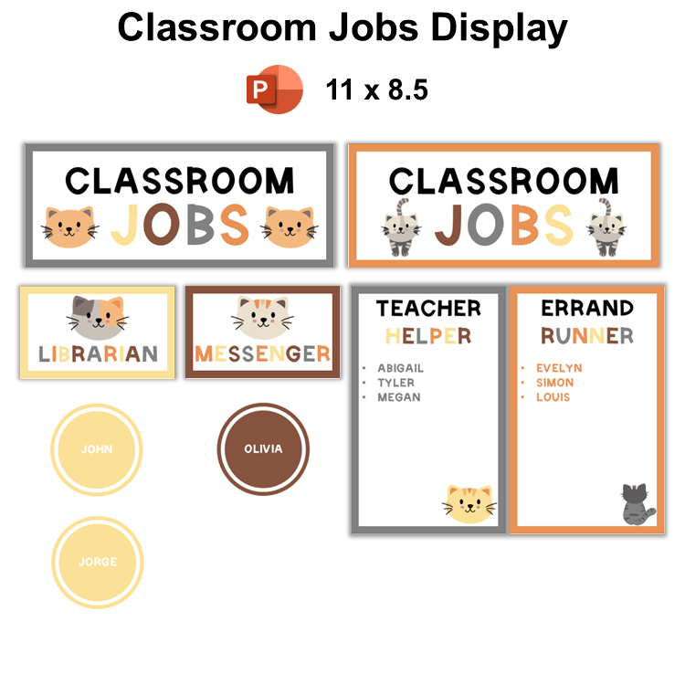 Classroom Jobs Display - Little Cat | Editable