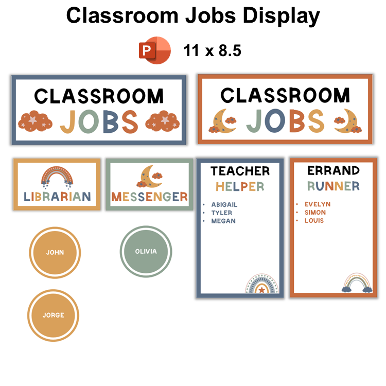 Classroom Jobs Display - Neutral Rainbow | Editable