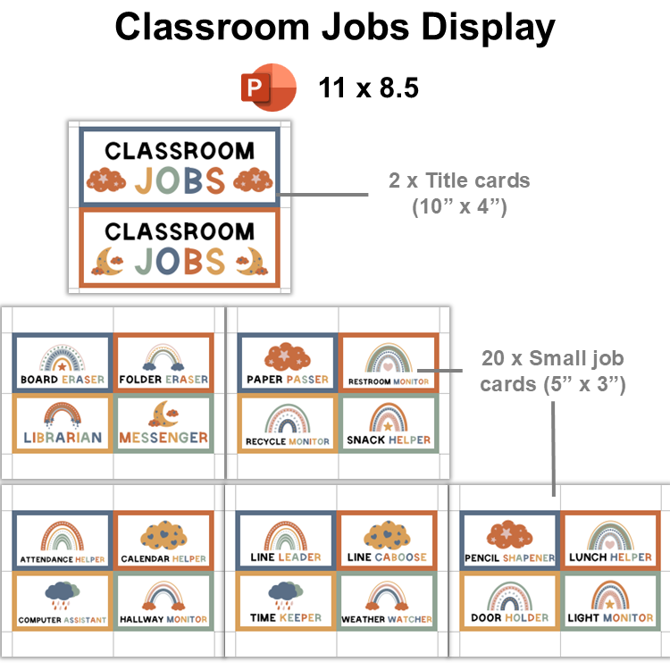 Classroom Jobs Display - Neutral Rainbow | Editable