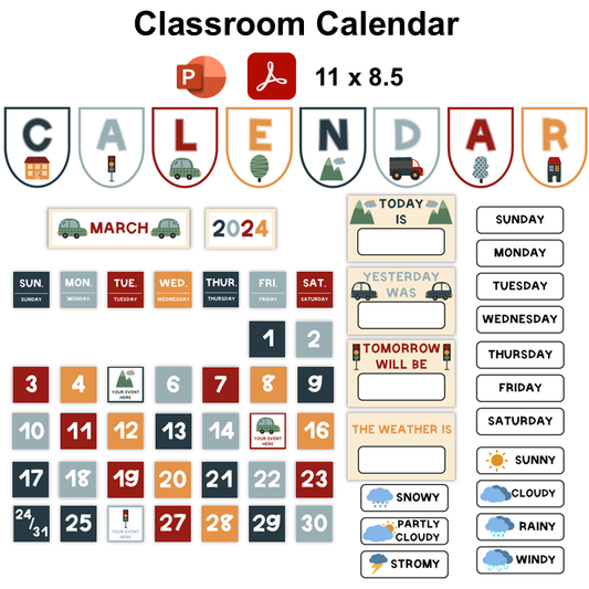 Classroom Calendar - Little Town | Editable