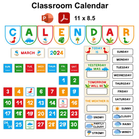 Classroom Calendar - Cute Dinosaur | Editable