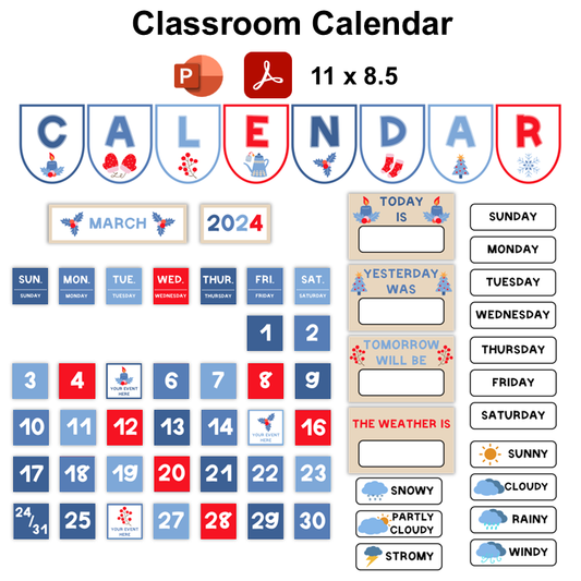 Classroom Calendar - Blue Winter | Editable