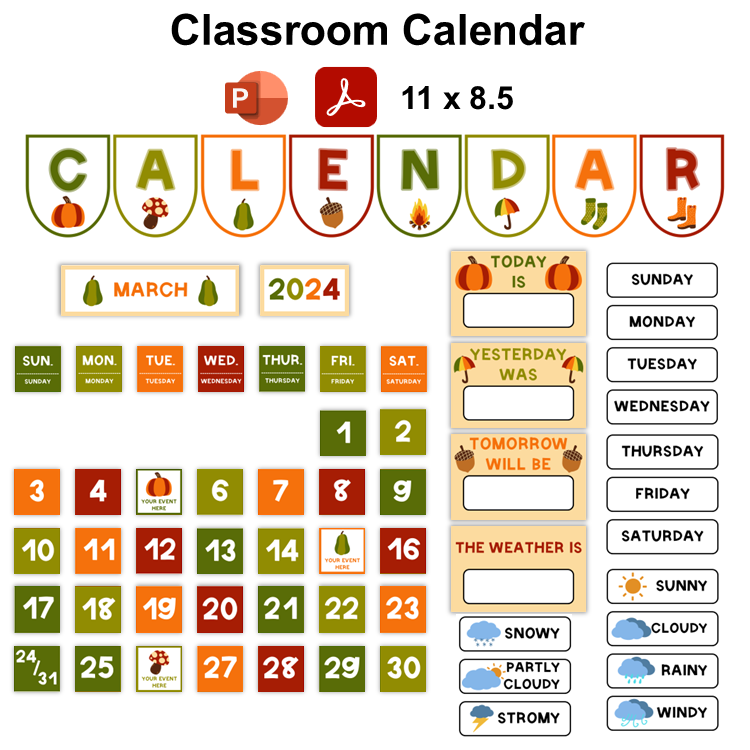 Classroom Calendar - Hello Fall | Editable