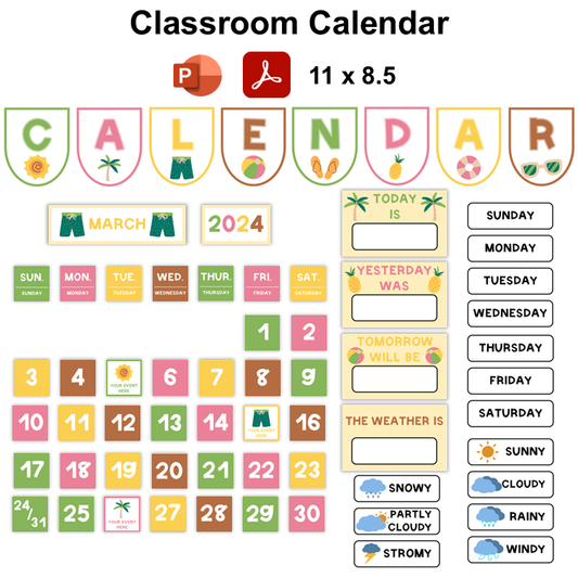 Classroom Calendar - Hello Summer | Editable