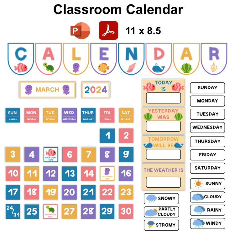 Classroom Calendar - Under the Sea | Editable