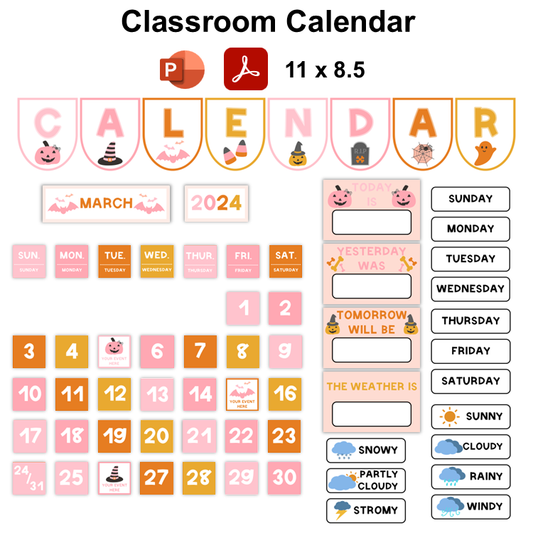 Classroom Calendar - Pink Halloween | Editable