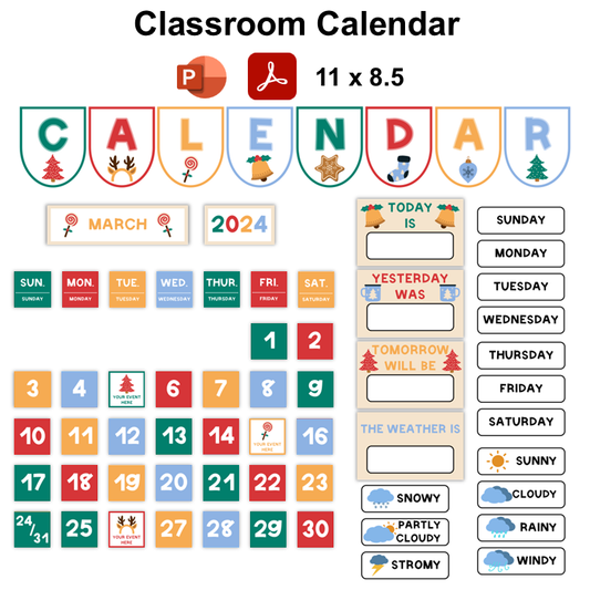 Classroom Calendar - Bright Christmas | Editable