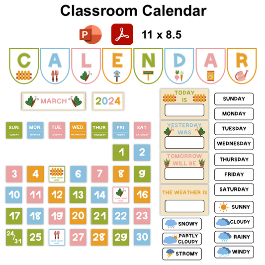 Classroom Calendar - Spring Garden | Editable
