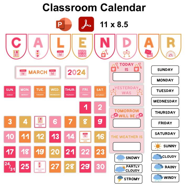Classroom Calendar - Pink Valentine | Editable – kjunstudio