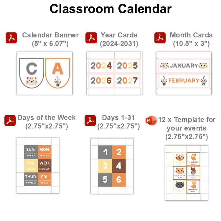 Classroom Calendar - Little Cat | Editable