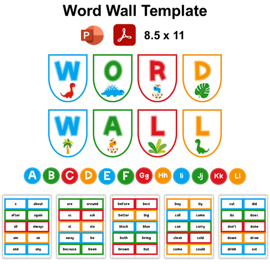 Word Wall Template - Cute Dinosaur | Editable