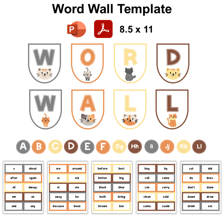 Word Wall Template - Little Cat | Editable