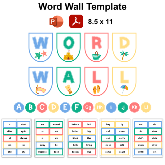 Word Wall Template - Summer Beach | Editable